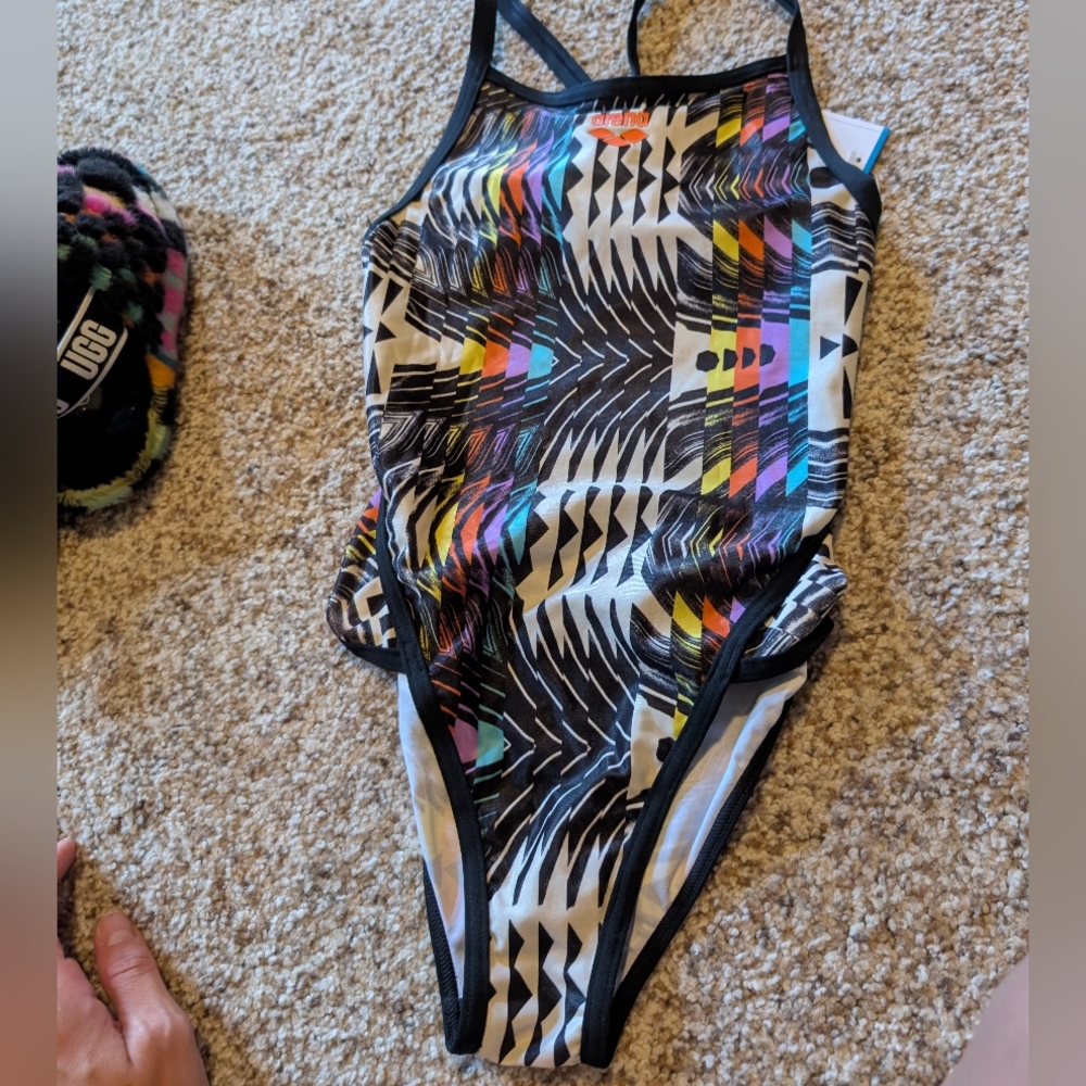 NWT Arena Colorful Geometric Kids One Piece Swimsuit Size 24